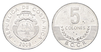 Коста-Рика 5 колонов 2008 KM 227b алюминий aUNC 4664-751
