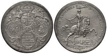 ШВЕЦИЯ МЕДАЛЬ ND ГУСТАВ АДОЛЬФ, ПОБЕДА В БИТВЕ ПРИ БРЕЙТЕНФЕЛЬДЕ (30 ЛЕТНЯЯ ВОЙНА), КОПИЯ ЛИТЬЕ, ВЕС 58,32 ГР., ДИАМЕТР 52 ММ. белый металл 05-086-13