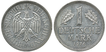ФРГ 1 МАРКА 1974 J KM 110, J. 385 медно-никель aUNC 72-842
