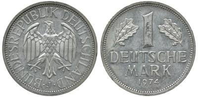 ФРГ 1 МАРКА 1974 J KM 110, J. 385 медно-никель aUNC 72-842