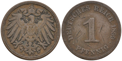 Германия 1 пфенниг 1899 A KM 10, J. 10 медь 4594-1238
