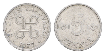 Финляндия 5 пенни 1977 KM 45a алюминий 4647-269
