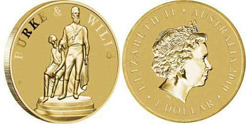 Австралия 1 доллар 2010 Берка и Уиллс KM 1490 алюминиевая бронза UNC M40-03