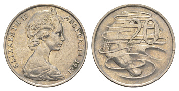 Австралия 20 центов 1981 Елизавета II (1952-2022), утконос KM 66 медно-никель 4379-1151
