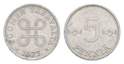 Финляндия 5 пенни 1977 KM 45a алюминий 4647-269