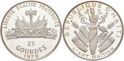 Гаити 25 гурдов 1970 10 лет революции, 155 гр. KM 67.1 серебро PROOF 1069-1-23