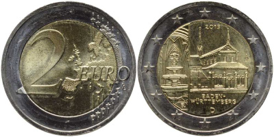 ГЕРМАНИЯ 2 ЕВРО 2013 А, БАДЕН-ВЮРТЕМБЕРГ, МОНАСТЫРЬ МАУЛЬБРОНН, СЕРИЯ ФЕДЕРАЛЬНЫЕ ЗЕМЛИ ГЕРМАНИИ KM 314 биметалл UNC 114-1011