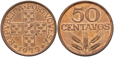 Португалия 50 сентаво 1973 KM 596 бронза UNC 4126-554