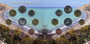 Кипр набор из 8 евромонет + жетон 2008 в красочном буклете  биметалл  UNC  1-6-1-09