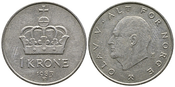 НОРВЕГИЯ 1 КРОНА 1983 ОЛАВ V KM 419 медно-никель 91-531