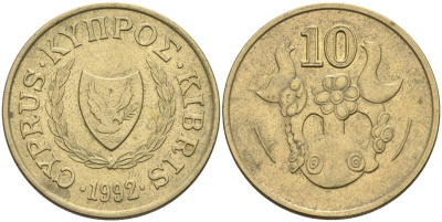 Кипр 10 центов 1992 амфора KM 56.3 никель латунь    4595-937