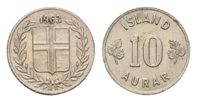 Исландия 10 эйре 1963 KM 10 медно-никель aUNC 4690-668
