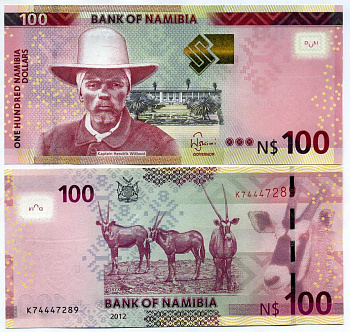 Намибия 100 долларов 2012 Хендрик Витбой, антилопы Pick 14 бумага UNC (пресс) 451-404-2