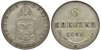 Австрия 6 крейцеров 1848 А, революция (1848-1849) KM 2199 серебро 413-4645
