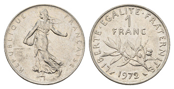 Франция 1 франк 1972 сеятель KM 925 никель 4673-1137