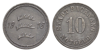 Бакнанг 10 пфеннигов 1918 Funck 25.4, Men05 1171.4, Men18 1511.4 железо 4448-752