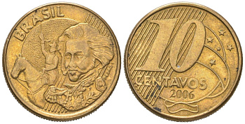 Бразилия 10 сентаво 2006 KM 649 сталь плакированная латунью 4617-1059