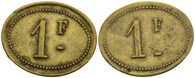 Франция 1 франк XIX-XX век ресторанный жетон латунь 4166-727