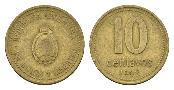 Аргентина 10 сентаво 1992 герб KM 107 алюминиевая бронза 4701-1262