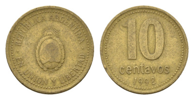 Аргентина 10 сентаво 1992 герб KM 107 алюминиевая бронза 4701-1262