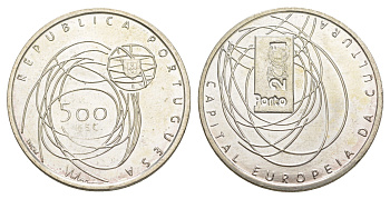 Португалия 500 эскудо 2001 Порту - Культурная столица Европы KM 733 серебро BU 32-824