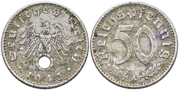 Германия 50 рейхспфеннигов 1943 А KM 96 J.372 алюминий    4589-233