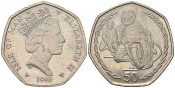 Остров Мэн 50 пенсов 1996 Мотогонки "Tourist Trophy" KM 593 медно-никель aUNC 4044-832