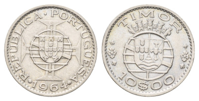 Португальский Тимор 10 эскудо 1964 год-тип KM 16 серебро 4671-833