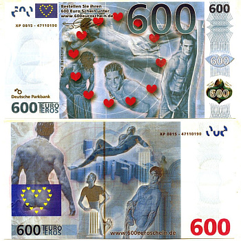 НИДЕРЛАНДЫ 600 ЕВРО ND 600 EURO EROS, ГАЛОГРАММА, ЭРОТИЧЕСКИЕ ЕВРО ГОЛУБАЯ бумага UNC (ПРЕСС) 7146-55-1-1