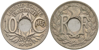 Франция 10 сантимов 1920 KM 866a, Le Franc 138.3 медно-никель 4143-854