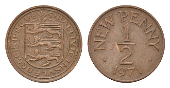 Гернси 1/2 пенни 1971 Елизавета II (1952-2022), герб, год-тип KM 20 бронза 4690-233