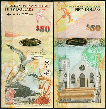 Бермудские острова 50 долларов 2009 красноклювый фаэтон, церковь Святого Петра  Pick 61A  бумага  UNC (пресс) 451-968-3