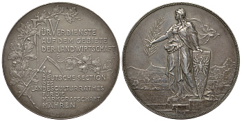 Германия медаль 1901 Премия культурного совета Моравии, 39,5 мм, 30,05 гр. Wurzbach 5840 серебро 00-000-00