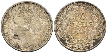 Нидерланды 10 центов 1903 Вильгельмина (1890-1948) KM 135 серебро 4576-816