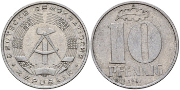 ГДР 10 пфеннигов 1967 A KM 10 алюминий 27-426
