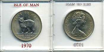 Остров Мэн 1 крона 1970 кошка Мэна, в оригинальной пластиковой коробке KM 18 медно-никель UNC 6-6-1-58