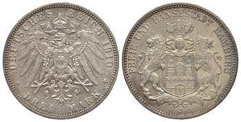 ГАМБУРГ 3 МАРКИ 1910 J KM 296 серебро 413-4631