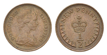 Великобритания 1/2 пенни 1971 Елизавета II (1952-2022) KM 914, Spink 4239 бронза 4684-136
