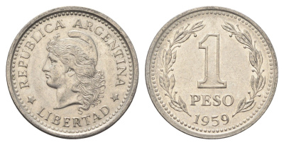 Аргентина 1 песо 1959 KM 57 сталь плакированная никелем 4663-837