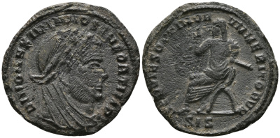 Римская Империя 1/2 нуммия 317 - 318 Константин I Великий (посмертный выпуск в честь Максимиана Геркулия) Good Very fine (степень редкости R3) RIC 123 бронза 1073-10-53