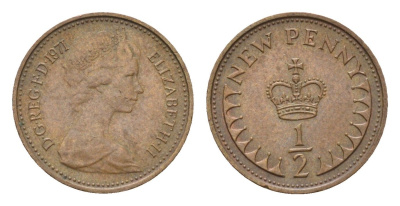 Великобритания 1/2 пенни 1971 Елизавета II (1952-2022) KM 914, Spink 4239 бронза 4684-136