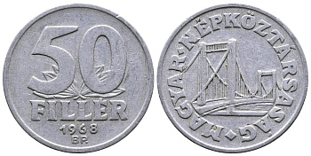 Венгрия 50 филлеров 1968 BP мост Елизаветы в Будапеште KM 574 алюминий 25-2435