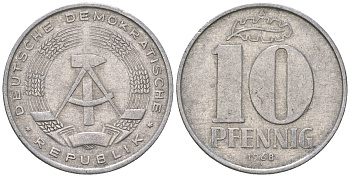 ГДР 10 пфеннигов 1968 A KM 10 алюминий 3459-626