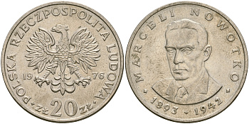 Польша 20 злотых 1976 Марцелий Новотко, монетный двор Кремница KM 69, Parchimowicz 246c медно-никель 4364-1735