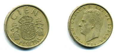 Испания 100 песет 1986 Хуан Карлос I (1975-2014) KM 826 алюминиевая бронза 41-814