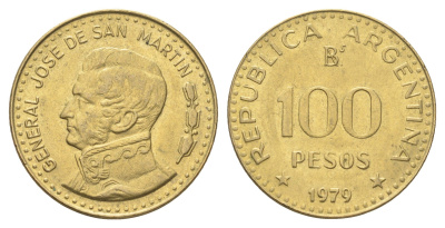 Аргентина 100 песо 1979 KM 85 алюминиевая бронза UNC 4662-741