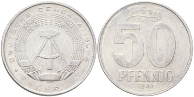 ГДР 50 пфеннигов 1982 A KM 12.2 алюминий 4163-344