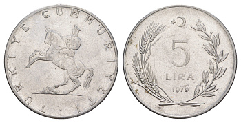 Турция 5 лир 1979 Кемаль Ататюрк KM 905 нержавеющая сталь 4645-526