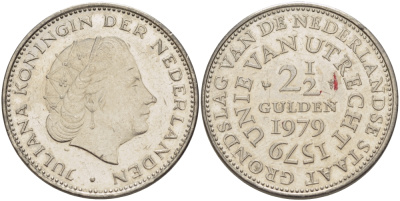 Нидерланды 2 1/2 гульдена 1979 400 лет Утрехтскому союзу, Юлиана (1949-1980) KM 197 никель 82-1245