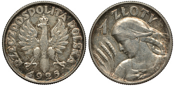 ПОЛЬША 1 ЗЛОТЫЙ 1925 МОНДВОР ЛОНДОН, ТОЧКА ПОСЛЕ ДАТЫ KM 15 серебро 5010-1144